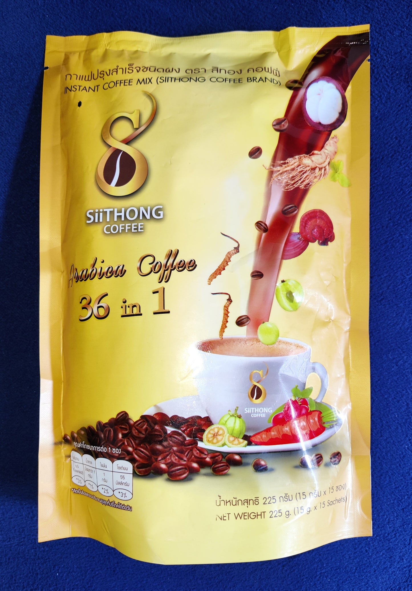 Sithong Coffee 36 in 1 instant coffee mix package on a blue background