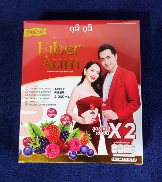Fiber supplement package with a man and woman on a blue background