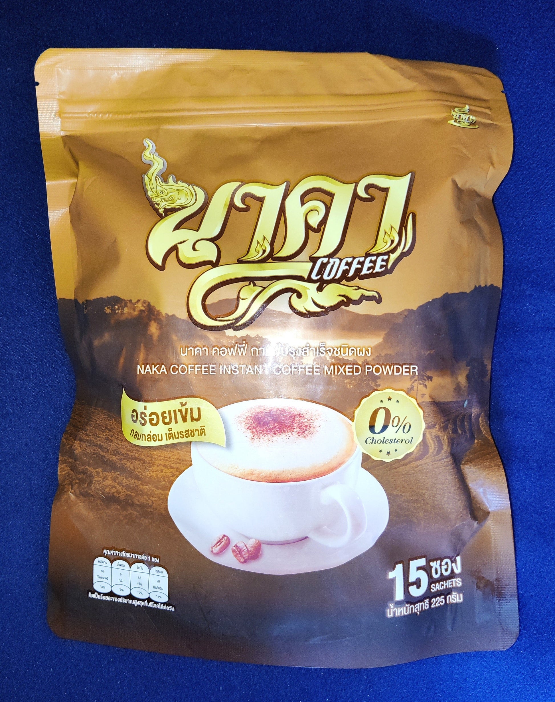 Naka Coffee package on a blue background